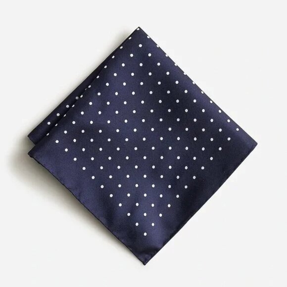J.Crew Italian Silk Pocket Square in Classic Polka Dot Quiet Luxury - Picture 1 of 5